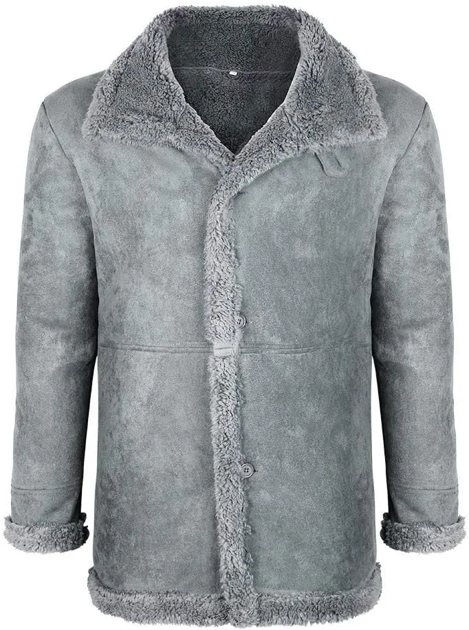 Ymosrh Mens Leather Jacket Winter Sheepskin Jacket Warm Wool Lined Mountain Faux Lamb Jackets Coat Flannel Jacket