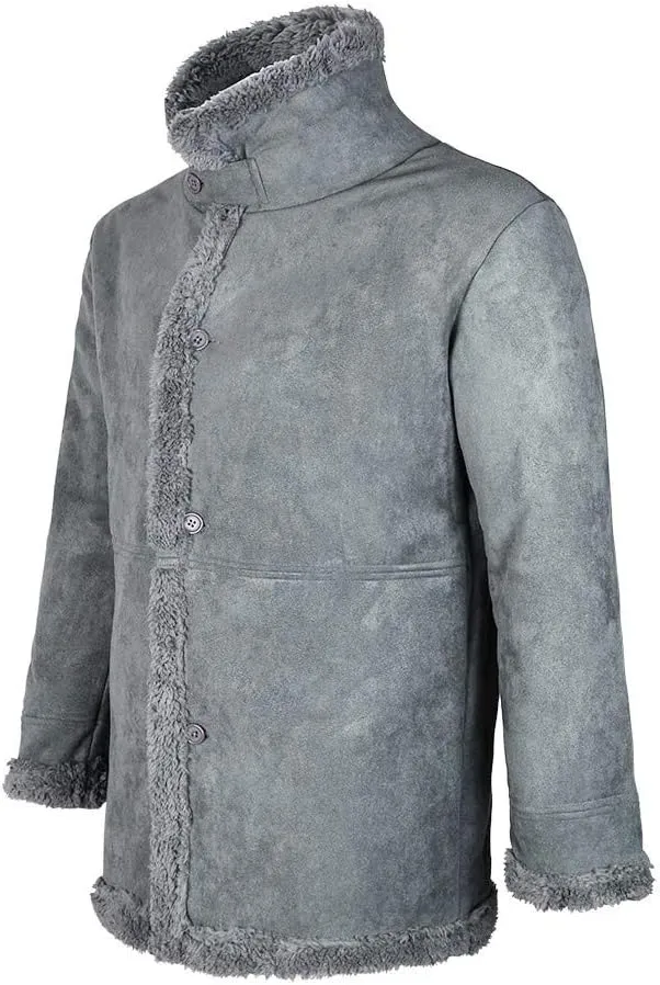 Ymosrh Mens Leather Jacket Winter Sheepskin Jacket Warm Wool Lined Mountain Faux Lamb Jackets Coat Flannel Jacket