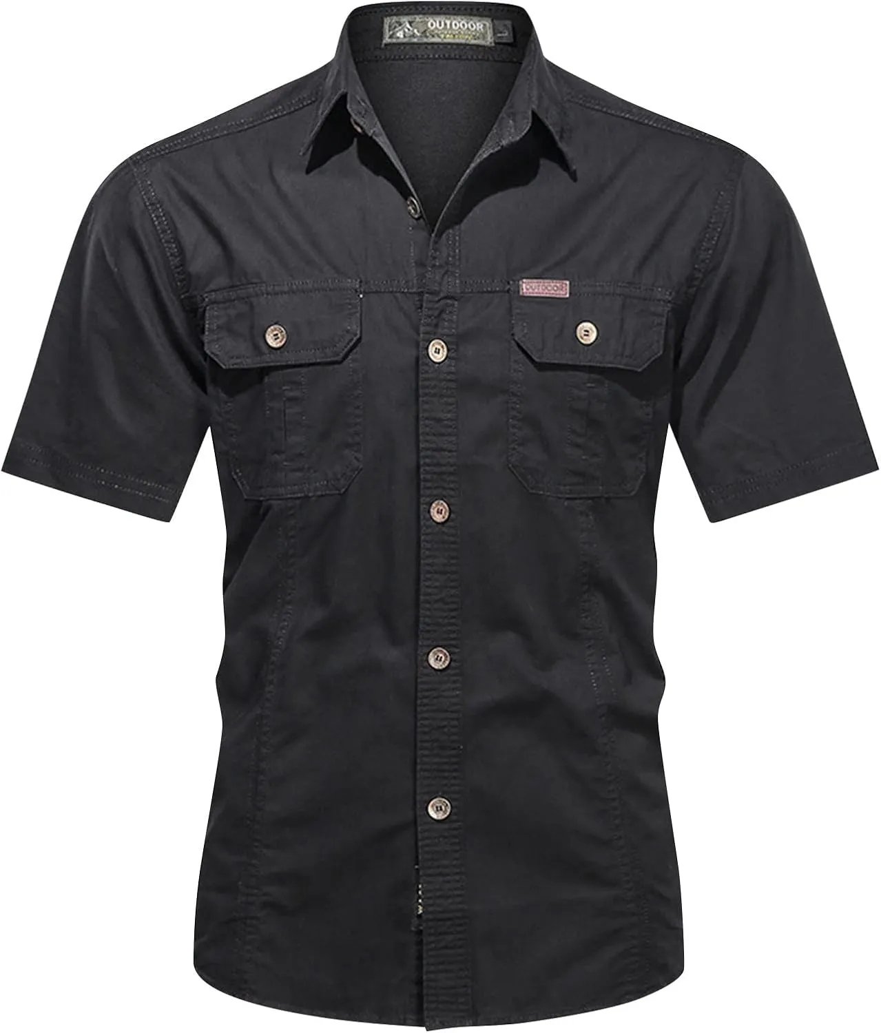 Ymosrh Men's Shirts Summer Work Clothes Short Sleeve Cotton Shirt Work Clothes Outdoor Loose Shirt Button Up Men