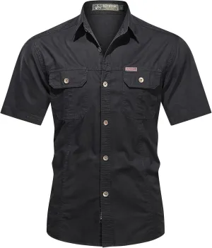 Ymosrh Men's Shirts Summer Work Clothes Short Sleeve Cotton Shirt Work Clothes Outdoor Loose Shirt Button Up Men