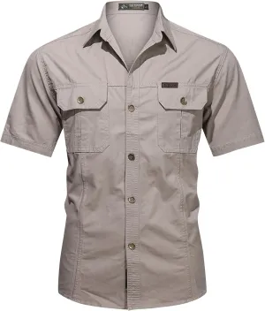 Ymosrh Men's Shirts Summer Work Clothes Short Sleeve Cotton Shirt Work Clothes Outdoor Loose Shirt Button Up Men