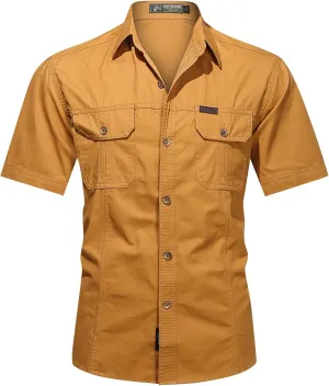 Ymosrh Men's Shirts Summer Work Clothes Short Sleeve Cotton Shirt Work Clothes Outdoor Loose Shirt Button Up Men