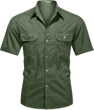 Ymosrh Men's Shirts Summer Work Clothes Short Sleeve Cotton Shirt Work Clothes Outdoor Loose Shirt Button Up Men