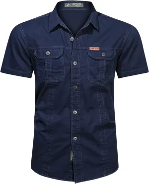 Ymosrh Men's Shirts Summer Work Clothes Short Sleeve Cotton Shirt Work Clothes Outdoor Loose Shirt Button Up Men