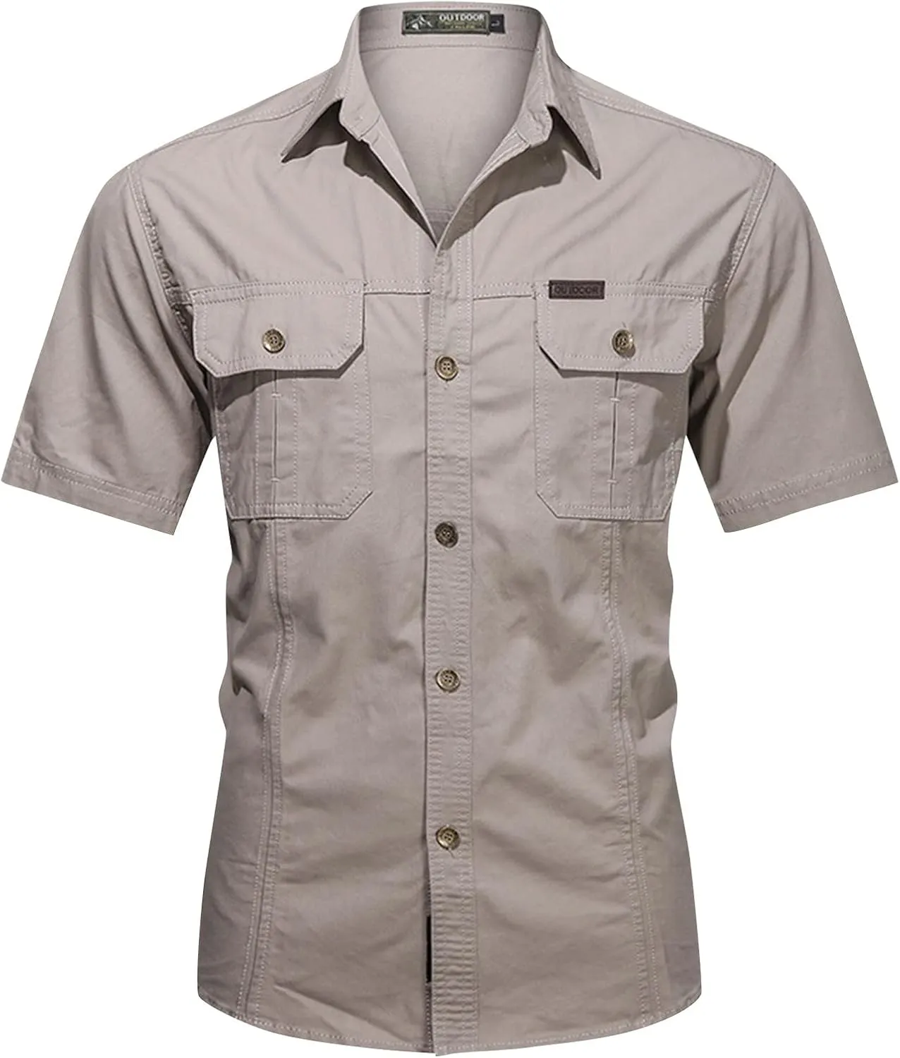 Ymosrh Men's Shirts Summer Work Clothes Short Sleeve Cotton Shirt Work Clothes Outdoor Loose Shirt Button Up Men