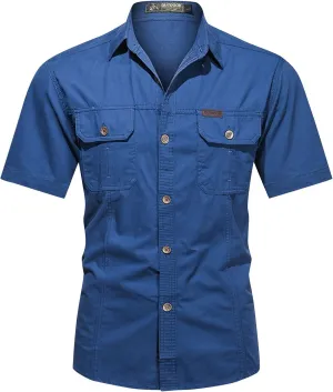 Ymosrh Men's Shirts Summer Work Clothes Short Sleeve Cotton Shirt Work Clothes Outdoor Loose Shirt Button Up Men