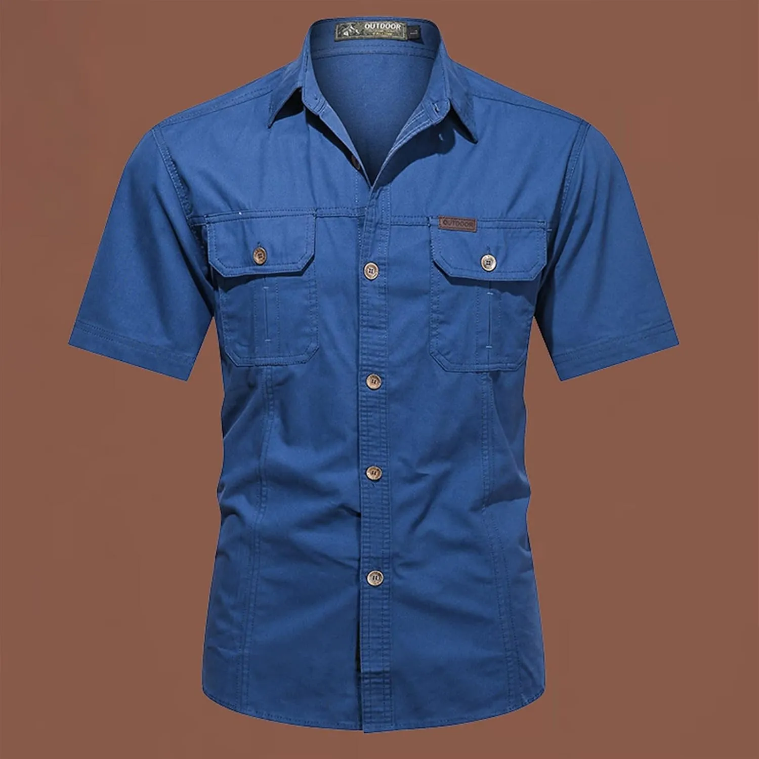 Ymosrh Men's Shirts Summer Work Clothes Short Sleeve Cotton Shirt Work Clothes Outdoor Loose Shirt Button Up Men