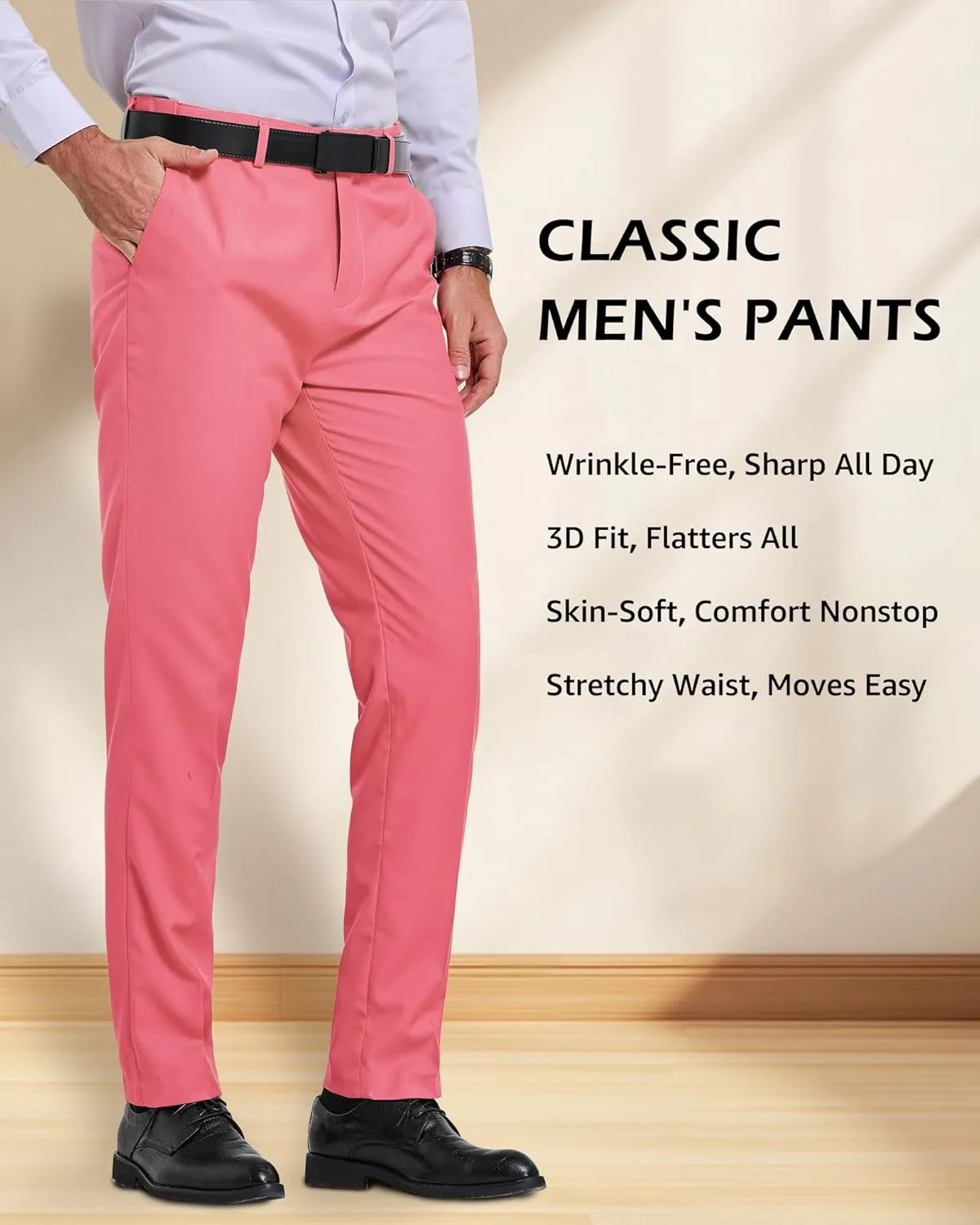 YND Men's Business Suit Pants Slim Fit Flex Flat Front Pant