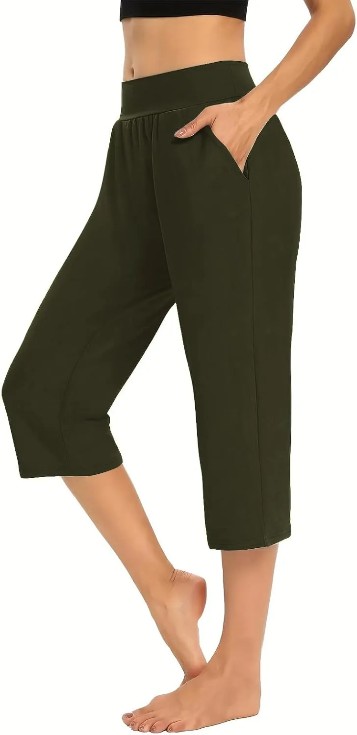 Yoga Capri Pants for Women High Waisted Loose Fitting Capri Wide Leg Pants Capri Pants for Dressy Casual Sweat Capris
