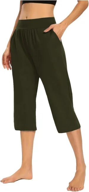 Yoga Capri Pants for Women High Waisted Loose Fitting Capri Wide Leg Pants Capri Pants for Dressy Casual Sweat Capris