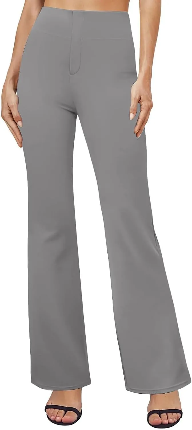 Yoga Dress Pants for Women with Pockets Business Casual High Waisted Work Pants Flare Leggings Tummy Control Slacks