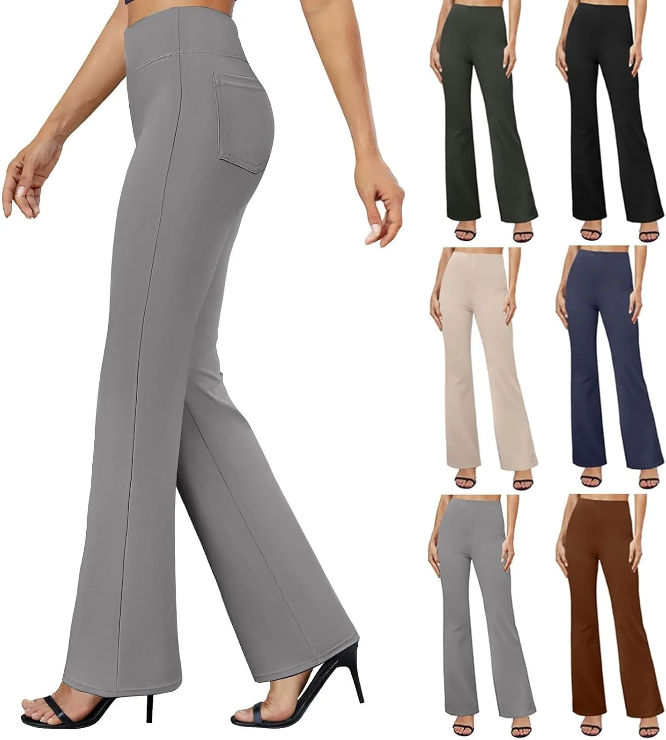 Yoga Dress Pants for Women with Pockets Business Casual High Waisted Work Pants Flare Leggings Tummy Control Slacks