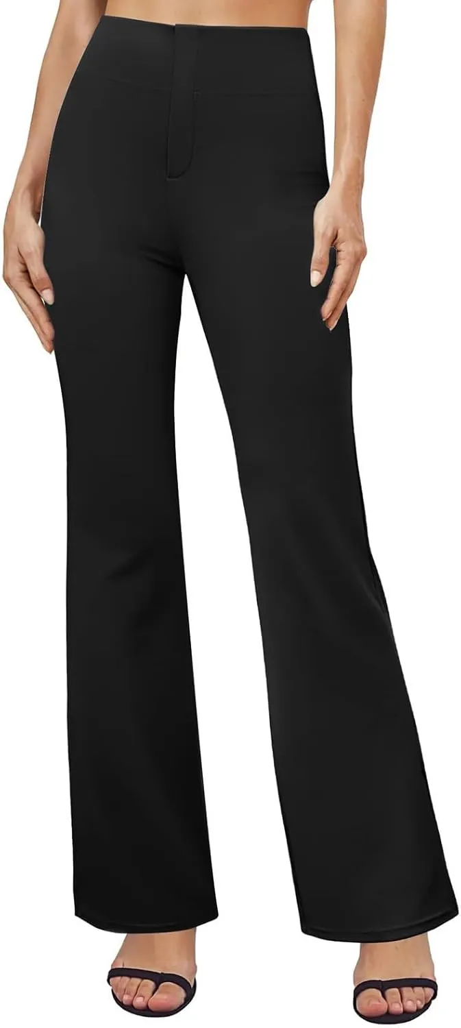 Yoga Dress Pants for Women with Pockets Business Casual High Waisted Work Pants Flare Leggings Tummy Control Slacks