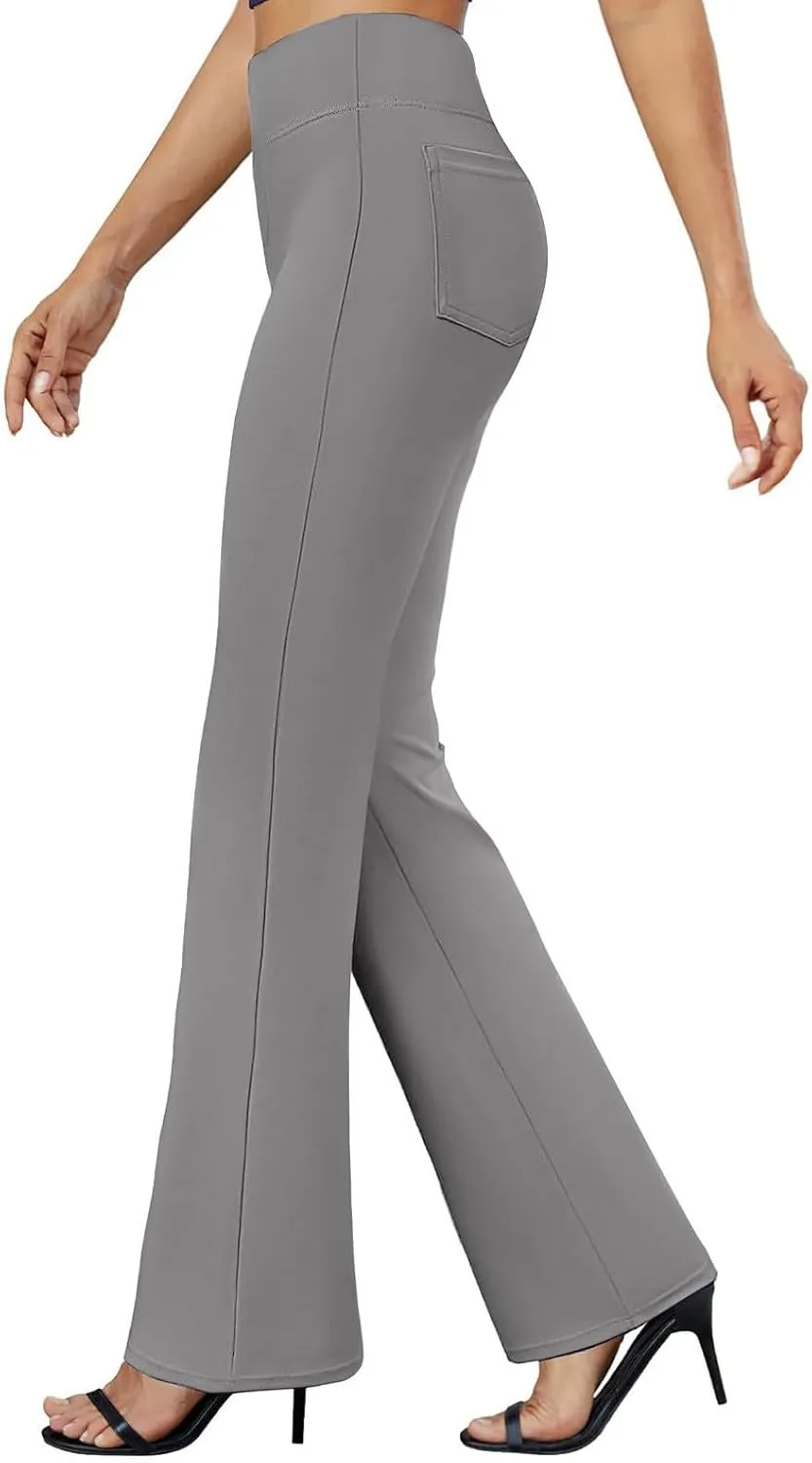 Yoga Dress Pants for Women with Pockets Business Casual High Waisted Work Pants Flare Leggings Tummy Control Slacks