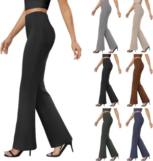Yoga Dress Pants for Women with Pockets Business Casual High Waisted Work Pants Flare Leggings Tummy Control Slacks