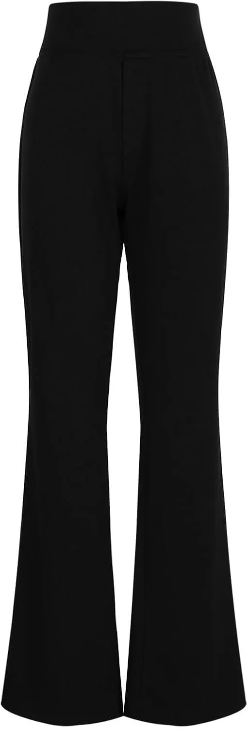 Yoga Dress Pants for Women with Pockets Business Casual High Waisted Work Pants Flare Leggings Tummy Control Slacks