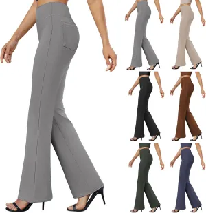 Yoga Dress Pants for Women with Pockets Business Casual High Waisted Work Pants Flare Leggings Tummy Control Slacks
