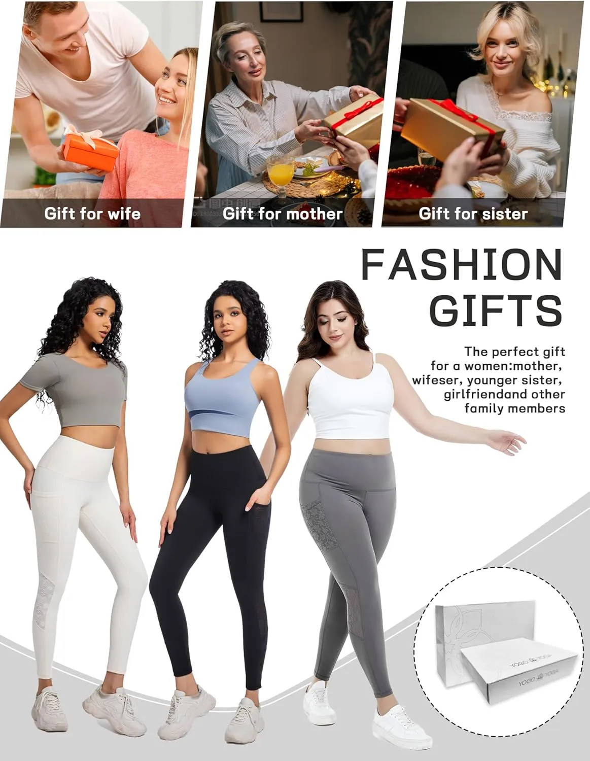 Yoga Pants Lace High Waist Leggings with Pockets, Sexy 4-Way Stretch Workout Sports Running Athletic Gifts for Women