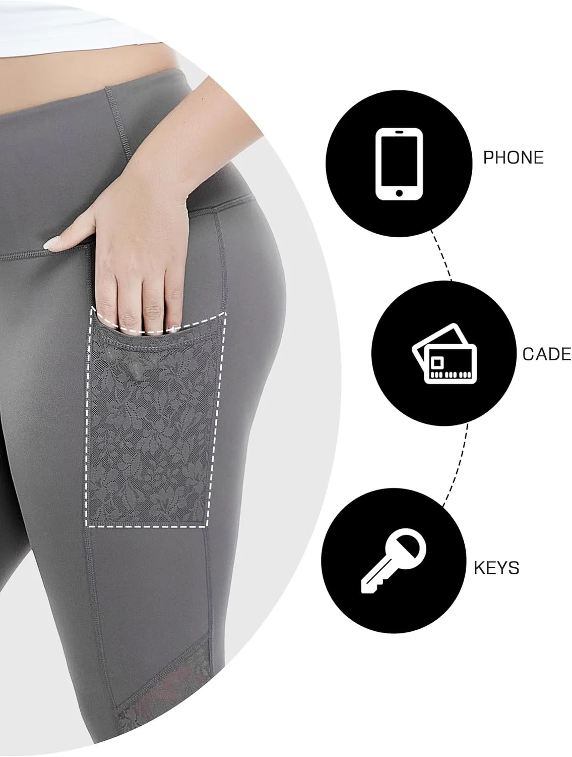 Yoga Pants Lace High Waist Leggings with Pockets, Sexy 4-Way Stretch Workout Sports Running Athletic Gifts for Women
