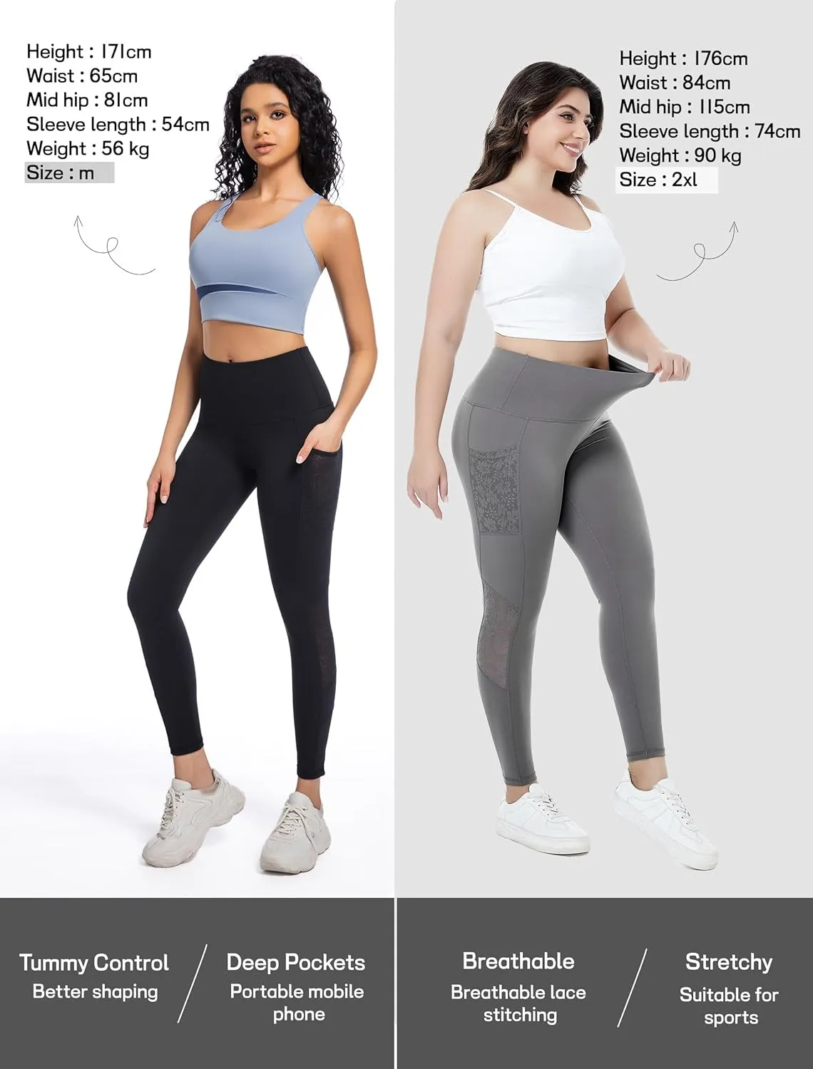 Yoga Pants Lace High Waist Leggings with Pockets, Sexy 4-Way Stretch Workout Sports Running Athletic Gifts for Women