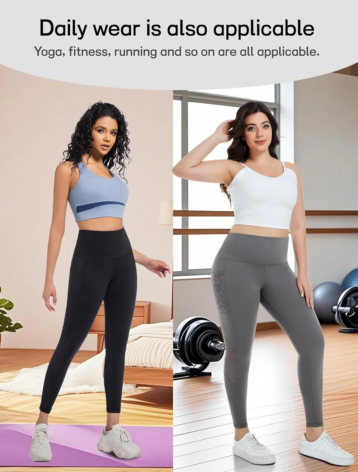 Yoga Pants Lace High Waist Leggings with Pockets, Sexy 4-Way Stretch Workout Sports Running Athletic Gifts for Women