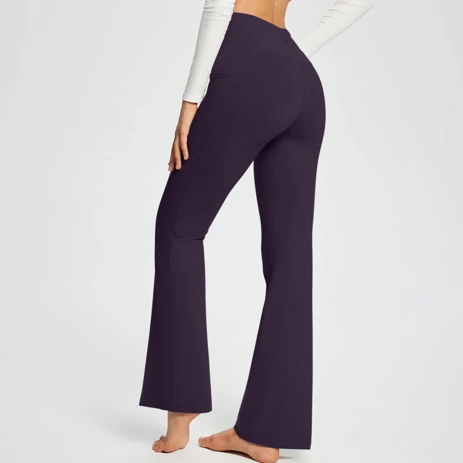 Yoga Pants with Pockets for Women Tummy Control Flare Leggings Trouser Style Yoga Pants Crossover Bootcut Bell Bottoms
