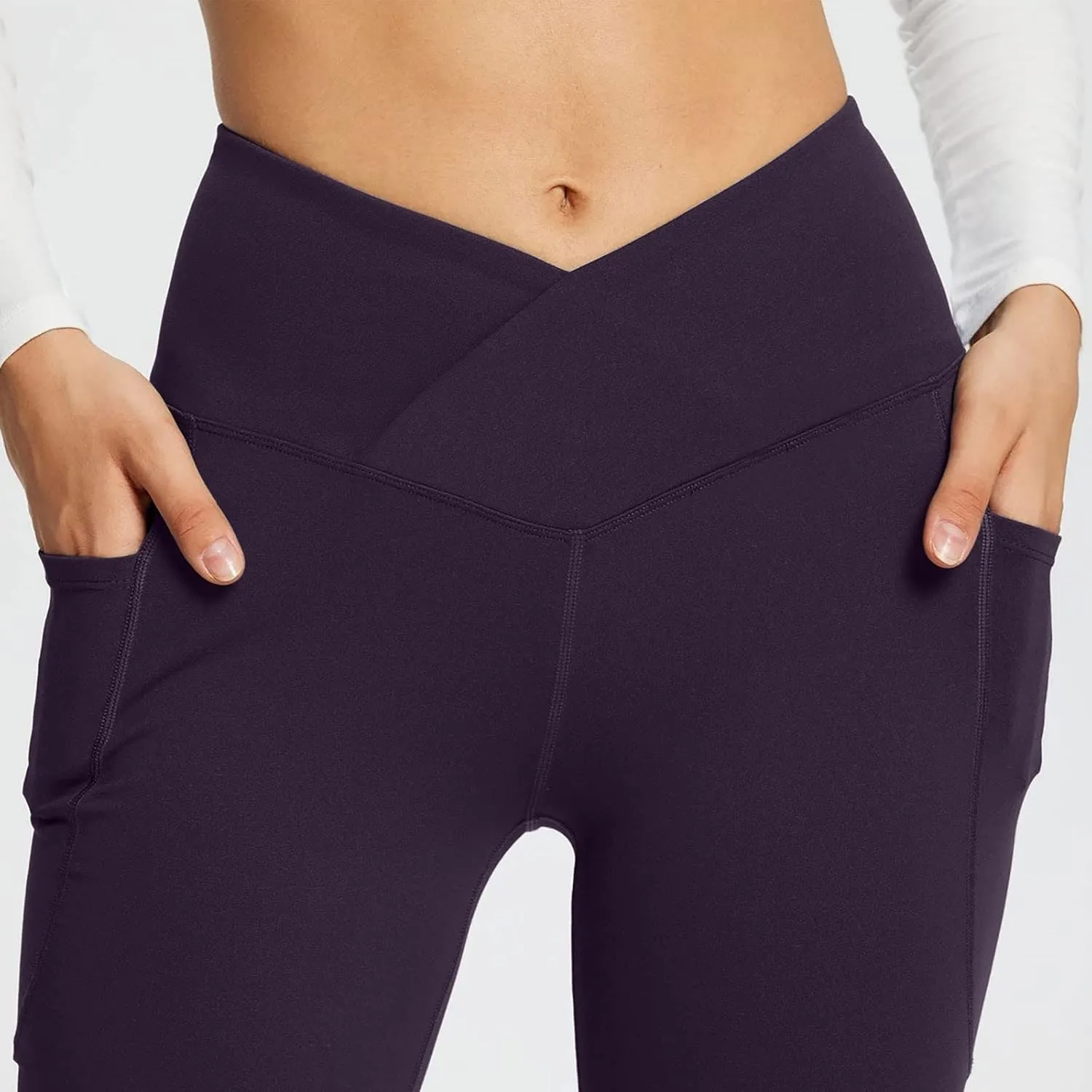 Yoga Pants with Pockets for Women Tummy Control Flare Leggings Trouser Style Yoga Pants Crossover Bootcut Bell Bottoms