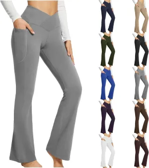Yoga Pants with Pockets for Women Tummy Control Flare Leggings Trouser Style Yoga Pants Crossover Bootcut Bell Bottoms