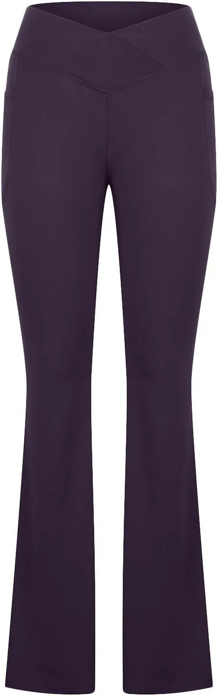 Yoga Pants with Pockets for Women Tummy Control Flare Leggings Trouser Style Yoga Pants Crossover Bootcut Bell Bottoms
