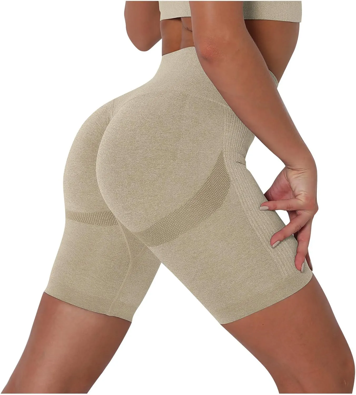 Yoga Shorts Women Tummy Control Butt Lifting Workout Fitness Shorts High Waisted Textured Running Compression Pants