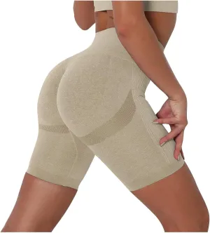 Yoga Shorts Women Tummy Control Butt Lifting Workout Fitness Shorts High Waisted Textured Running Compression Pants