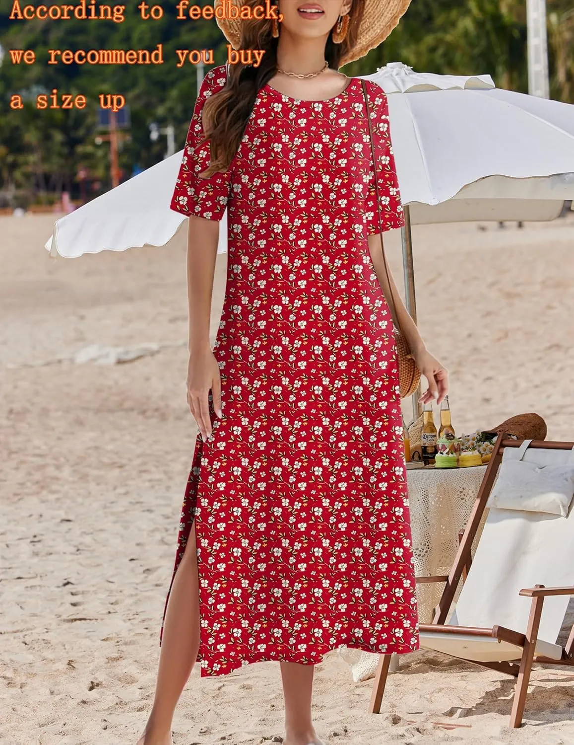 Zeagoo Women Floral Summer Dress Casual Beach Dress Printed T Shirt Dress Split Long Dress Travel 2025 Vacation Dress