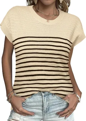 Zeagoo Women's Cap Sleeve Sweaters Vest Crew Neck Knit Sweater Tops 2025 Casual Summer Sleeveless T Shirt