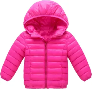 Zip-Up Coat for Toddler Kids Girls Boys Solid Color Hooded Jacket Fall Winter Warm Light Down Clothing Tops