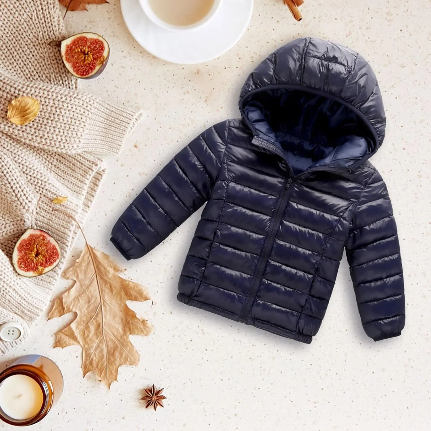 Zip-Up Coat for Toddler Kids Girls Boys Solid Color Hooded Jacket Fall Winter Warm Light Down Clothing Tops