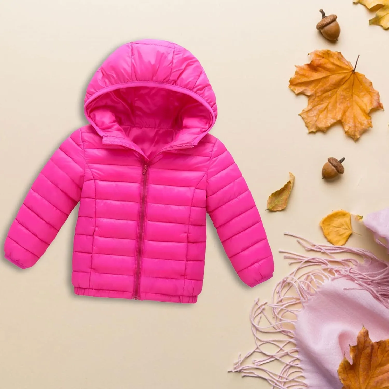 Zip-Up Coat for Toddler Kids Girls Boys Solid Color Hooded Jacket Fall Winter Warm Light Down Clothing Tops