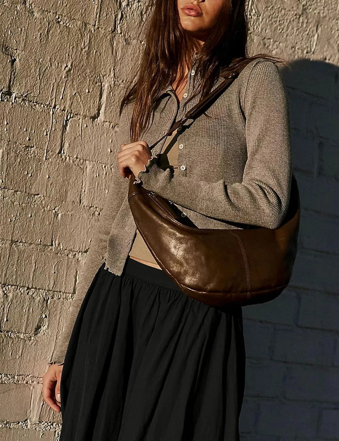 Zontroldy Women's Fashion Midi Skirt Elastic Waist Pleated Casual Cotton Long Skirts with Pockets